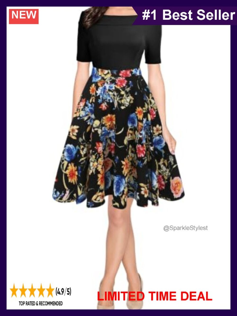 Vintage Off Shoulder A-Line Swing Dress with Pockets Casual Party